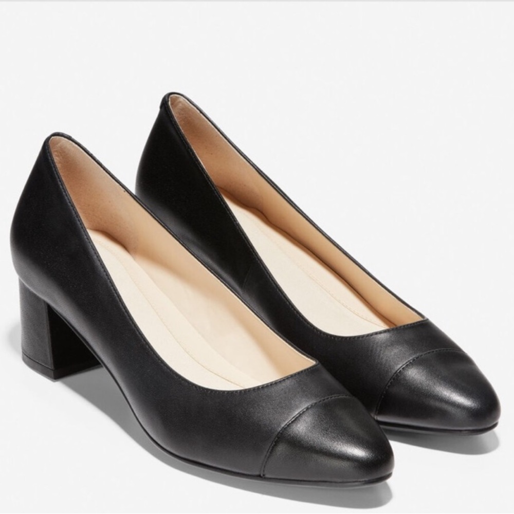Cole Haan The Go To Block Heel Pump Solid Black leather close toe waterproof 6.5